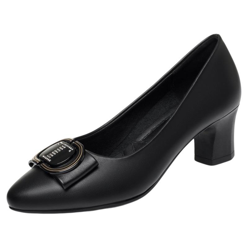 Damskie buty pojedyncze Wiosna Jesień Gruby obcas Skórzane buty Wszechstronne do pracy Buty damskie bez męczenia stóp Buty na wysokim obcasie