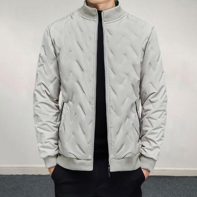 Yousheng Men Winter Cotton Coat with Pockets Stand Collar Long Sleeve Thickened Velvet Lining Jacket with Pockets Windproof Outerwear