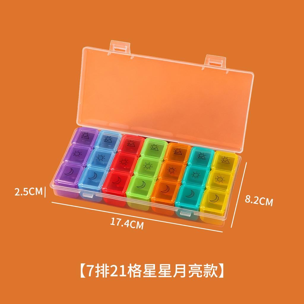 Portable Pill Organizer Box with Lid 7 Rows 21 Compartments Weekly Medicine Storage Case for Daily Use with Star and Moon Design 17 4x8 2x2 5cm