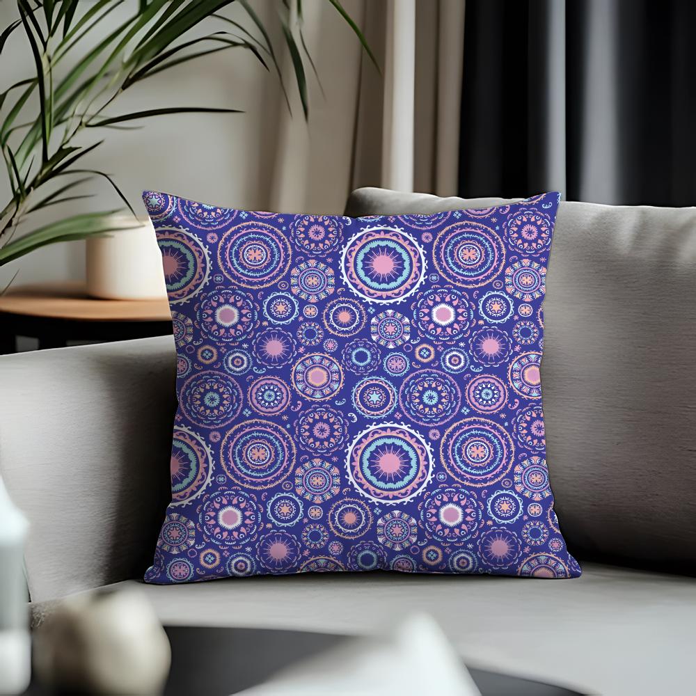 Viral IIindian Ethnic Patternied Cushion Cover Antidustmite Pillowcase Invisible Zipper Silky Short Plush Sofa Cushion Cover