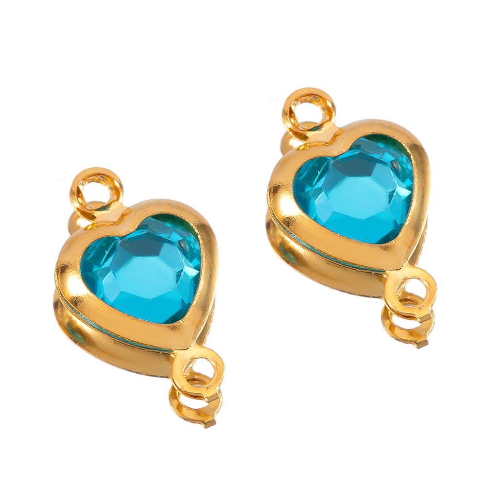 10pcs Glass Heart Pendants Base Stainless Steel Double Hole Colorful Crystal Charms Connector for DIY Necklace Jewelry Makings