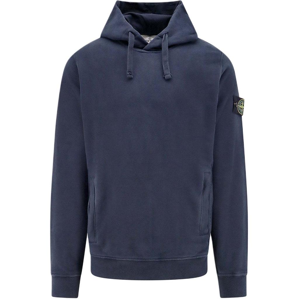 Stone Island FW24 Solid Color Drawstring Hooded Logo Print Pullover Long Sleeve Sweater Men sweater Navy-Blue 811560820-V0020
