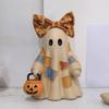 Resin Figure Halloween Decor - Tie Holding Pumpkin Statue for Desktop Shelf Decoration