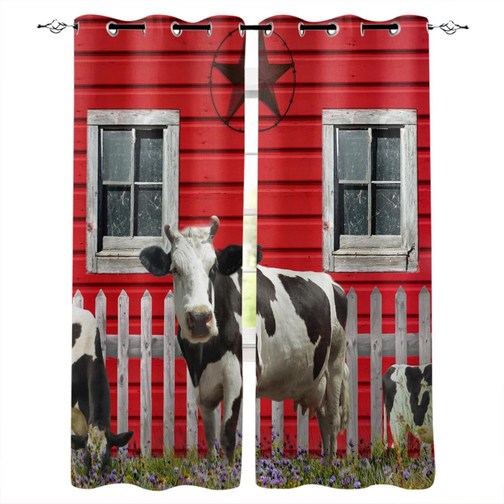 Animal Cow Color Oil Painting Window Curtains Bedroom Kitchen Drapes Panel Curtains for Living Room Christmas Home Decor