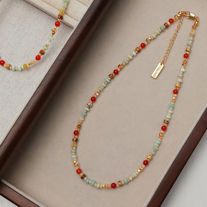 Women s Summer Collarbone Light Luxury Necklace Colored natural stone