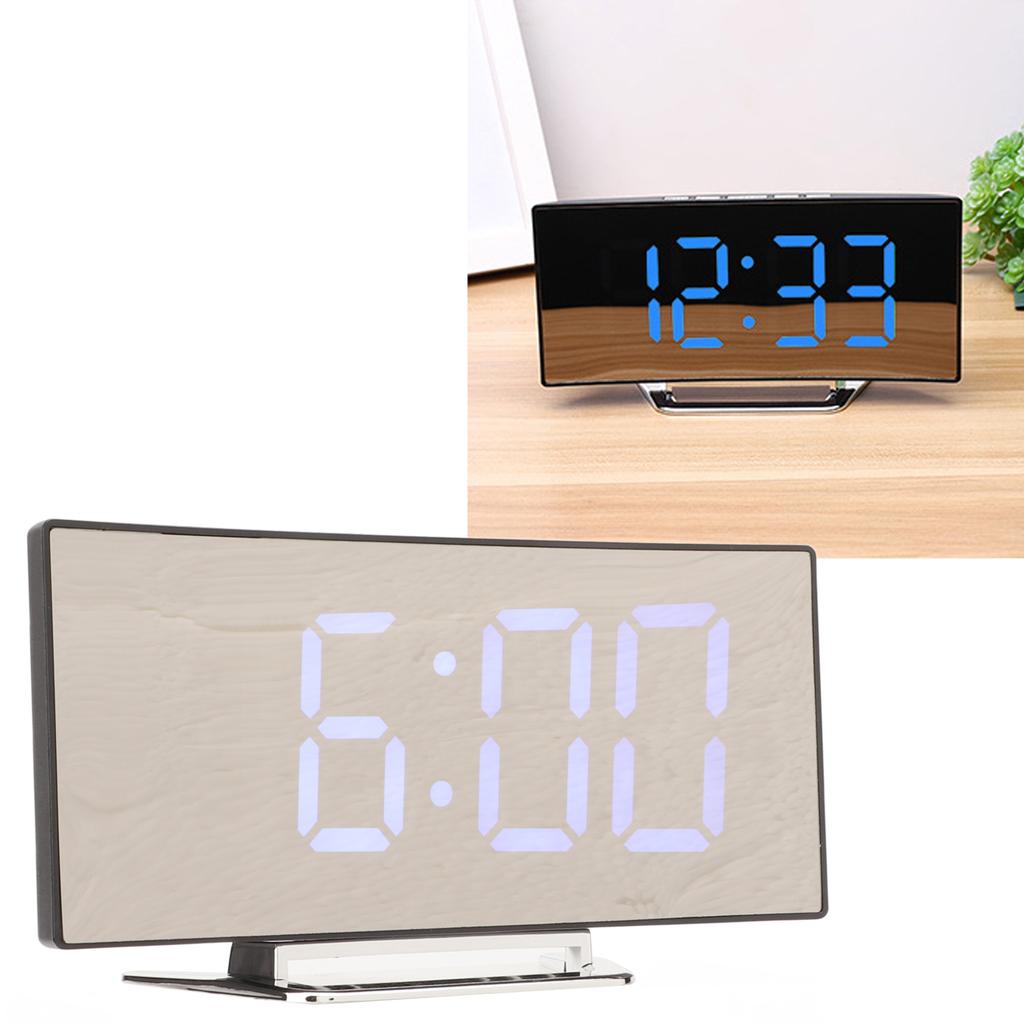 Mirror Digital Alarm Clock Temperature Display LED Curved Mirror Digital Electronic Clock for Home Bedroom Decor