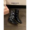Heel pointed pleated belt buckle wedge heel fashionable stacked pants tube leather boots new boots boots women's inner height increase women