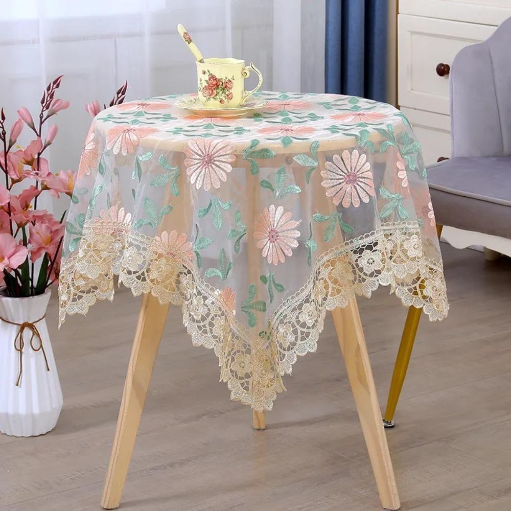 Durable Yarn Cloth Table Cloth Square Shape Pastoral Style Table Cover Fresh Design Lace Trim Desk Cover Dining Table