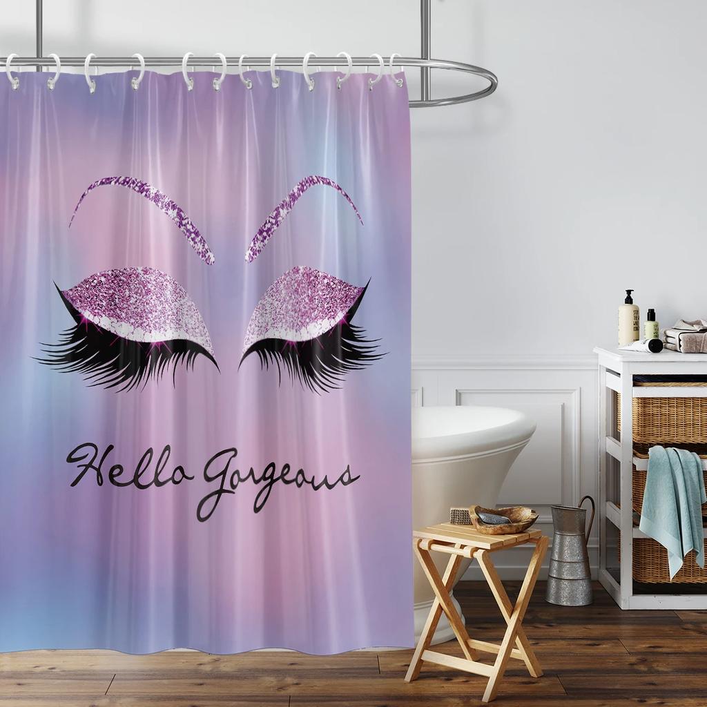1 piece of 180x180cm pink purple gradient eyelash print shower curtain partition bathroom waterproof and mold resistant Pusheen