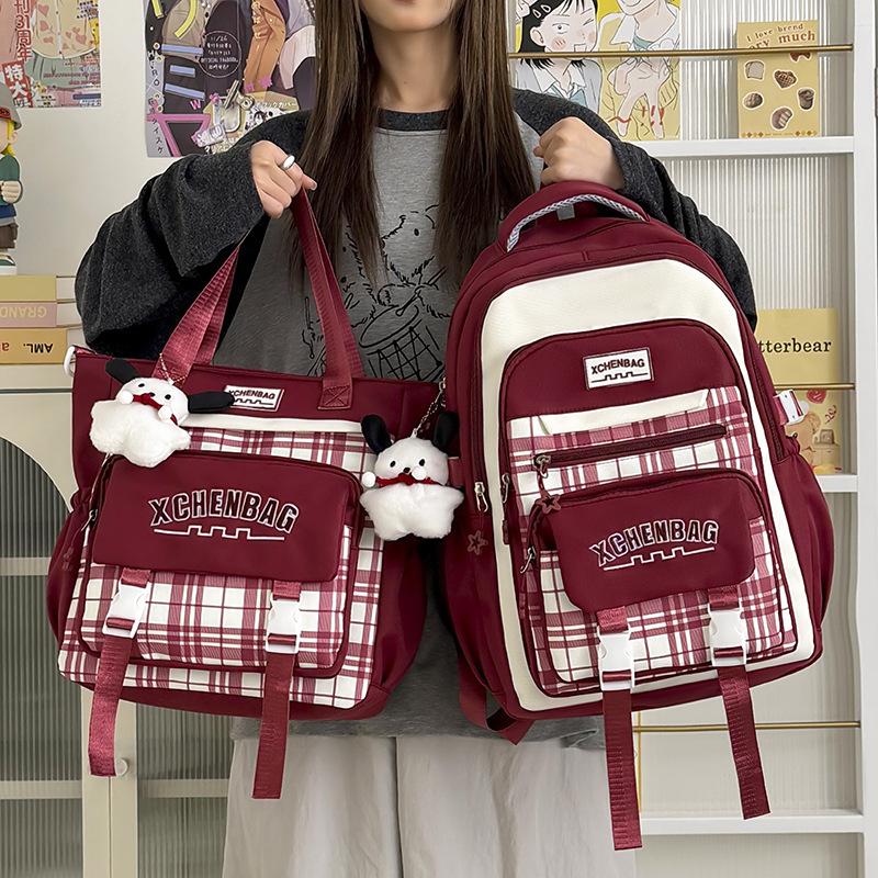 Schoolbag High Value Contrasting Color Plaid Schoolbag Junior High School Student Large Capacity Computer High School Student Backpack Campus