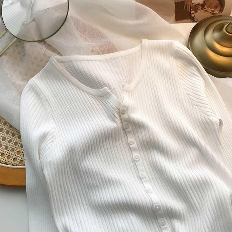 

Новый женский вязаный кардиган, тонкий стиль, новая летняя модная универсальная куртка с длинными рукавами, женская модная одежда one size белый