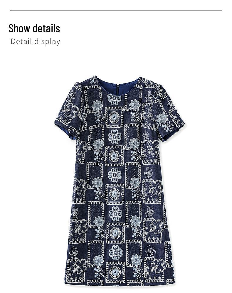 High-Quality French Retro Sequin Embroidered Denim Skirt Dress for Women