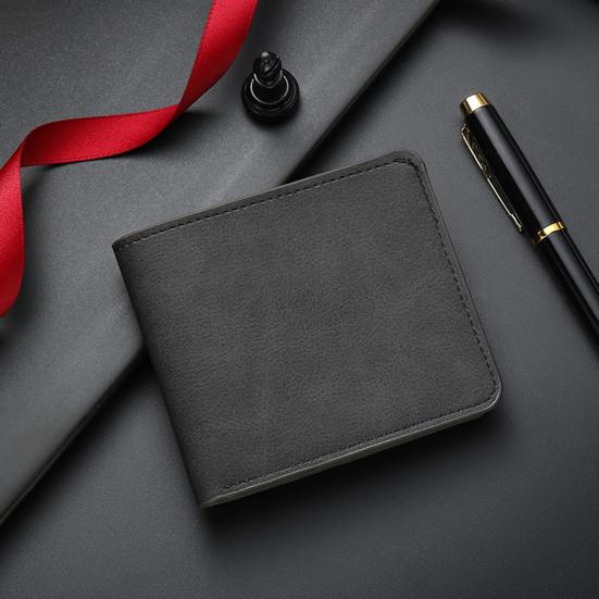 Herren Schlanke Brieftasche Kurze Faltbrieftasche mit Ausweisfenster Minimalistischer Kartenhalter Geldbörse Geschenk für Ehemann Vater