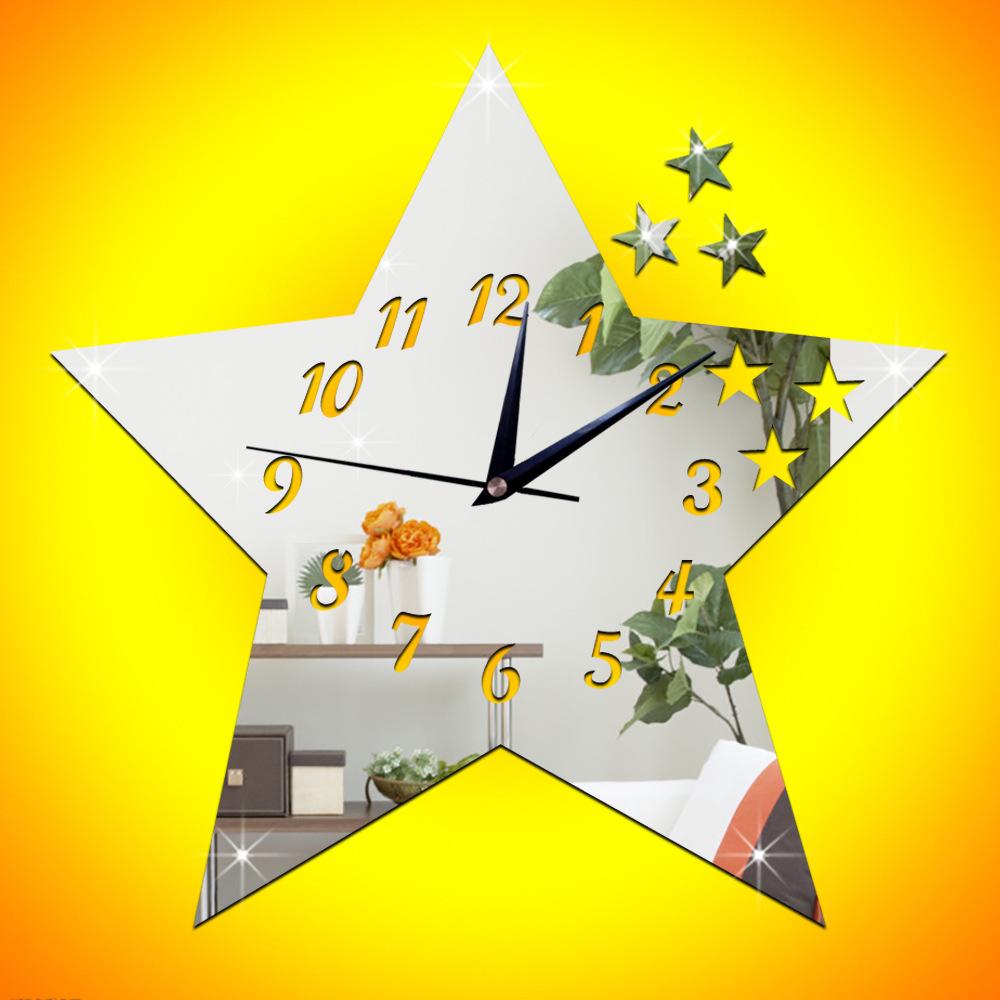 Stylish Personalized Silent Quartz Star Mirror Wall Clock for Study, Bedroom, Living Room (Model: GZ065)