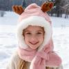 Baby Hat Winter Warm Thickened Plush Antler Design Windproof Temperature-Locking Soft Baby Outdoor Cap with Scarf Design