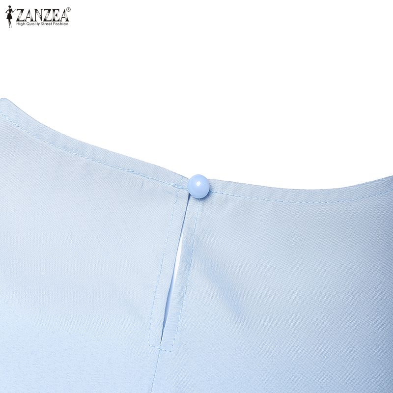 ZANZEA Women Casual Round Neck Short Sleeve Summer Subtle Patterned Dress