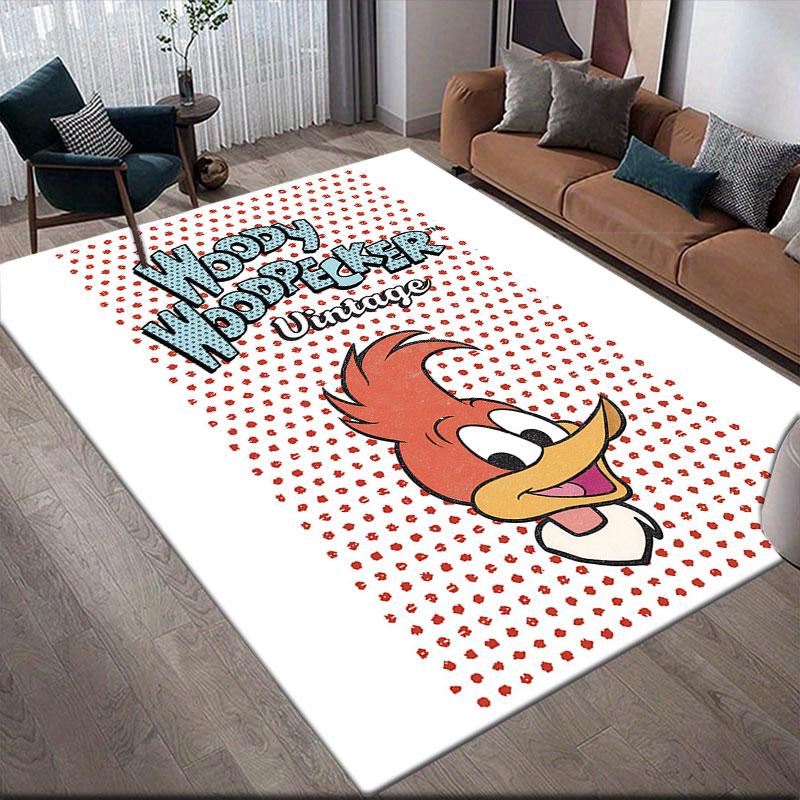 Woody Woodpecker Flanell bedruckter Teppich, Heim-Sofa-Dekoration für Wohnzimmer & Schlafzimmer, Rutschfeste Spiel-Flanell-Bodenmatte für Spielzimmer