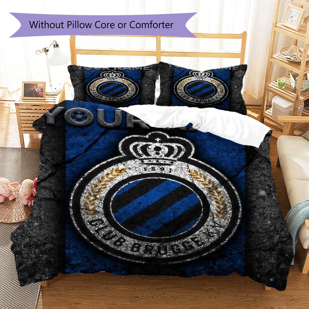 Club Brugge KV Custom Name Pattern Bedding,Quilt Set Quilt Cover Pillowcase Home Birthday Gift(1 * Duvet Cover + 2 * Pillowcase, Without Core)