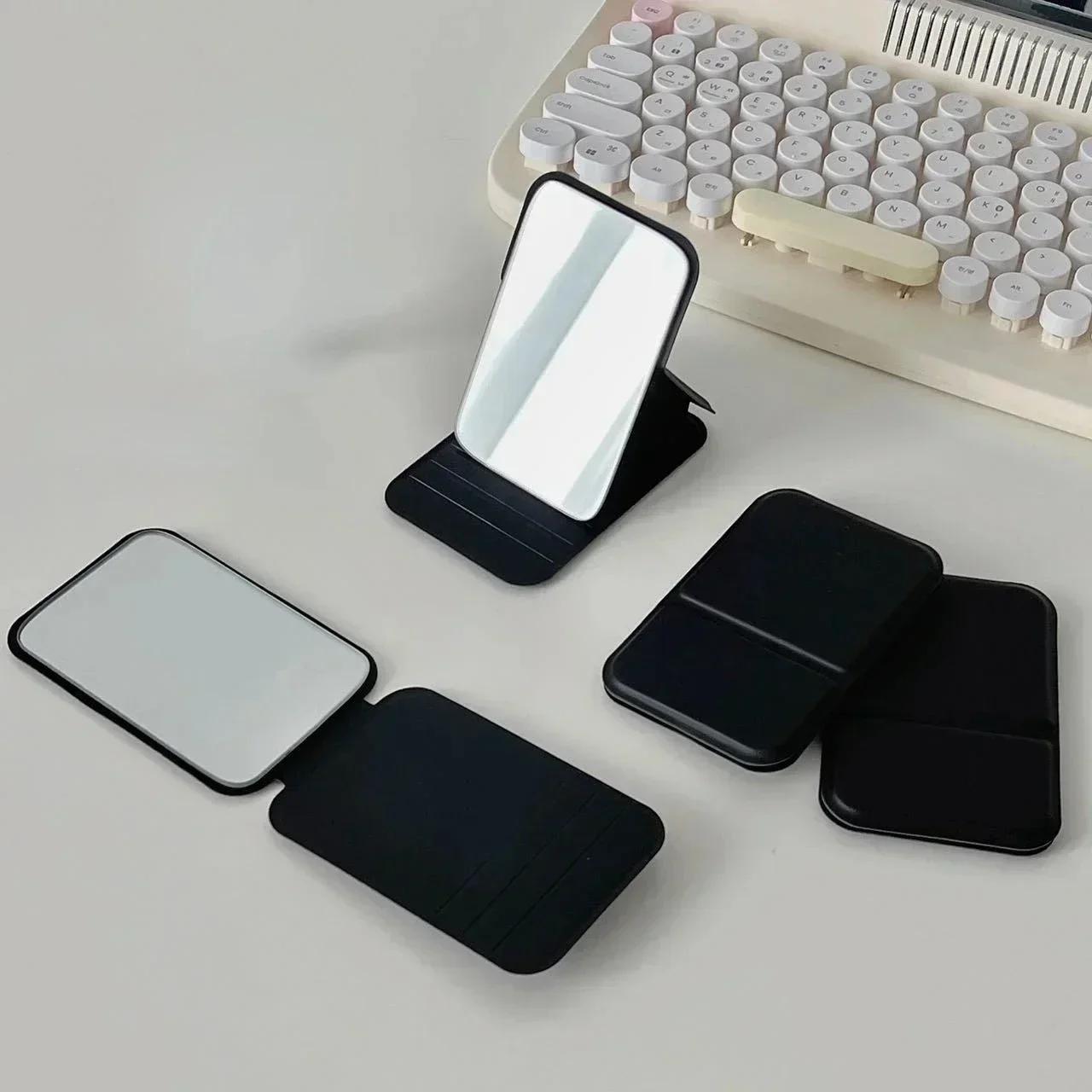 

Desktop Makeup Mirror PU Leather Portable Vanity Mirror Foldable Hand Mirror Compact Mirrors Cute Pocket Mirrors for Travel Tool чорний