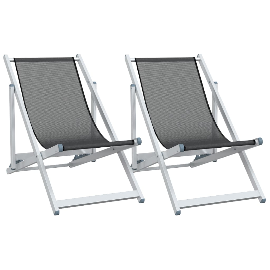 Beach Chairs 2 Pcs Foldable Grey Aluminum and Textilene