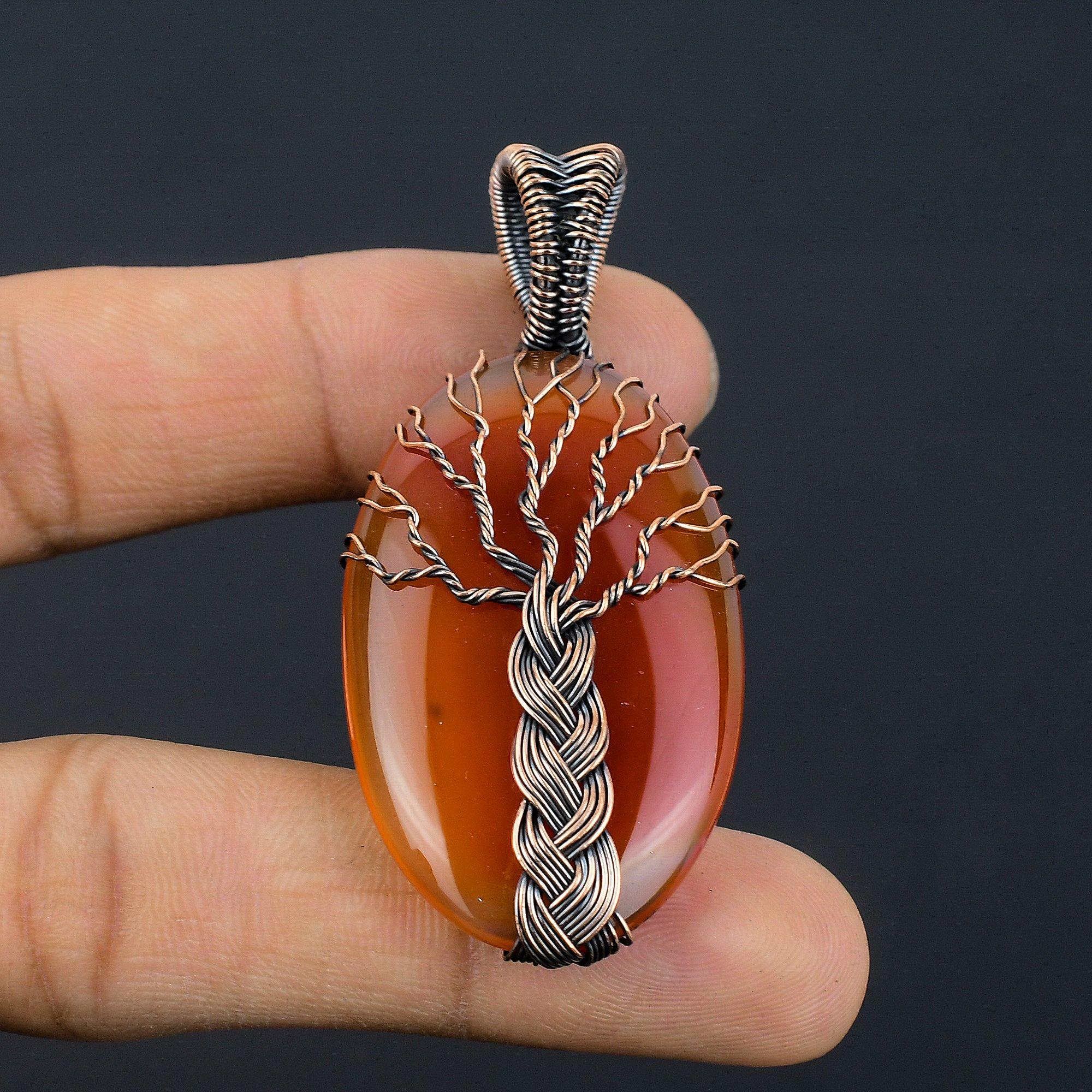 

Tree Of Life Carnelian 999 Copper Wire Wrapped Pendant, Handmade Gemstone Pendant Jewelry, Gifts For Wife Brand New Pendant 2.55 Inches