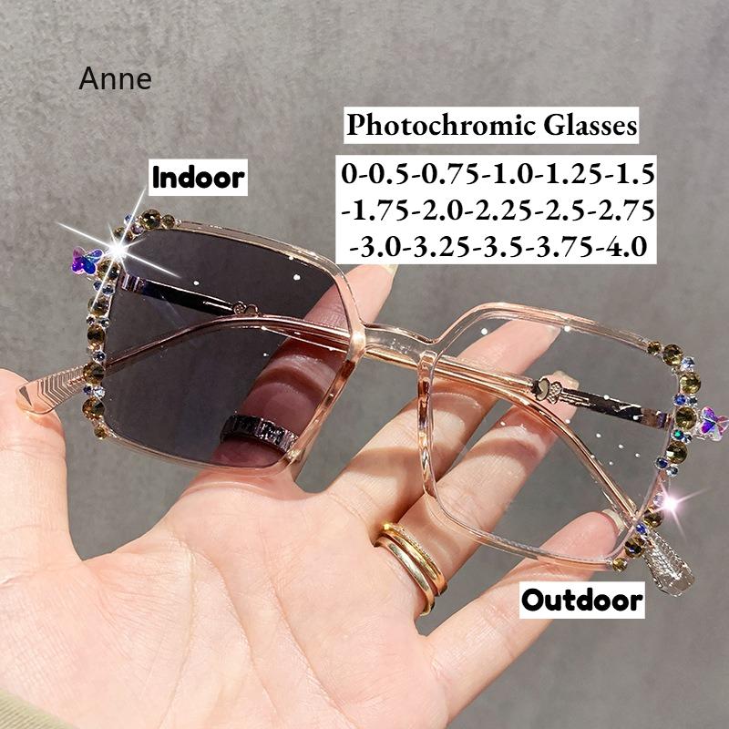 Luxury Diamond Cut Photochromic Glasses Men Women Trendy New Color Changing Eyeglasses Fashion Handmade Myopia Glasses for Lady