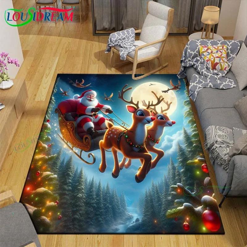 Christmas Santa Claus Carpet Living Room Bedroom Carpet Balcony Bathroom Non-slip Door Mat Photography Props Birthday Gift