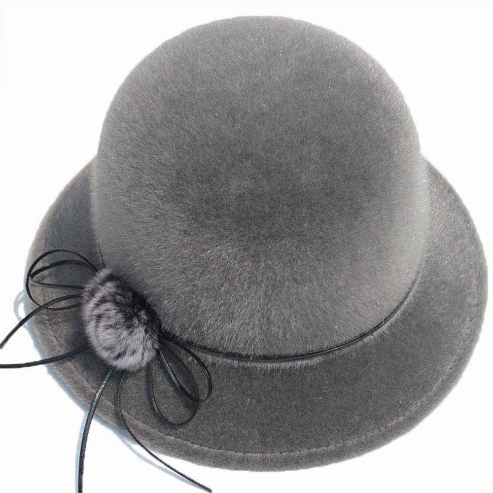 

Imitation Mink Hair Women Hat Bow Bowler Jazz Cap Dome Hat For Women Fedoras Cap Elegant Winter Vintage Autumn Wool Ladies Hat One Size сірий