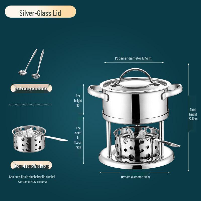 Stainless Steel Single-Person Hot Pot with Alcohol Stove - Portable Self-Service Shabu-Shabu for Home or Restaurant Use