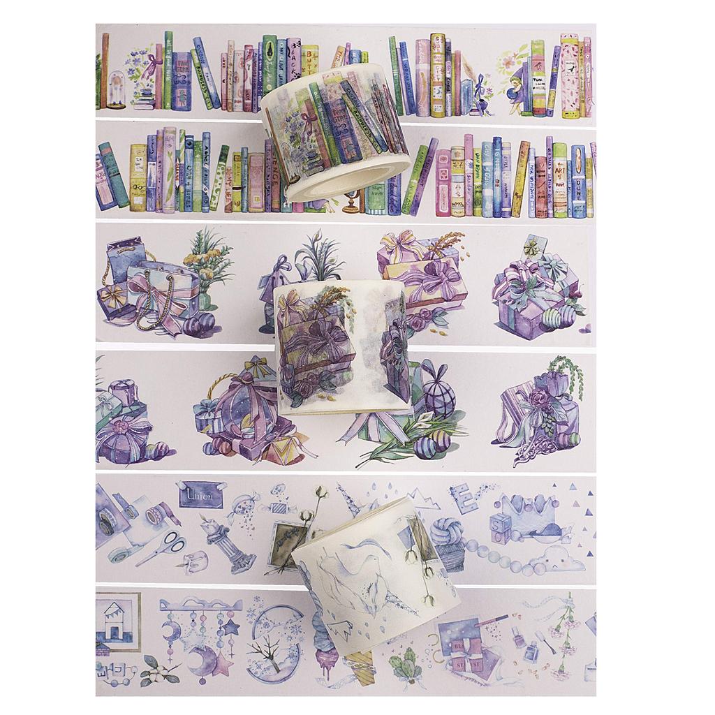 Navy Peony Colorful Book Line Washi Tape Set 30mm x Cute Japanese Decorative Tape Purple Adhesive Tape for Decorating and More Wide Washi Tape Roll
