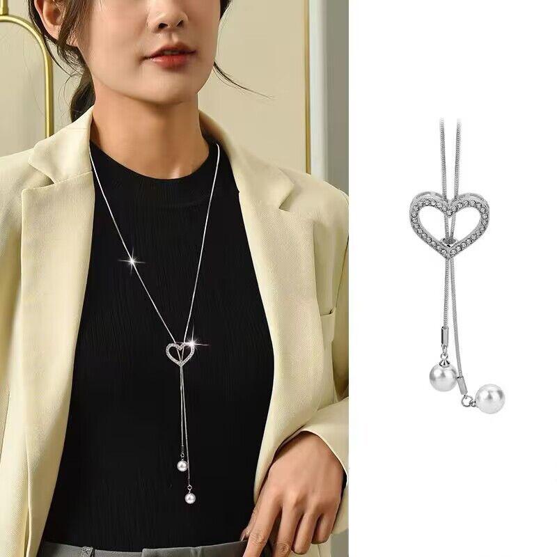 Nowy naszyjnik z kryształkami Love Tassel Sweter Chain dla kobiet, modny wisiorek, biżuteria na szyję, akcesoria do kołnierzyków