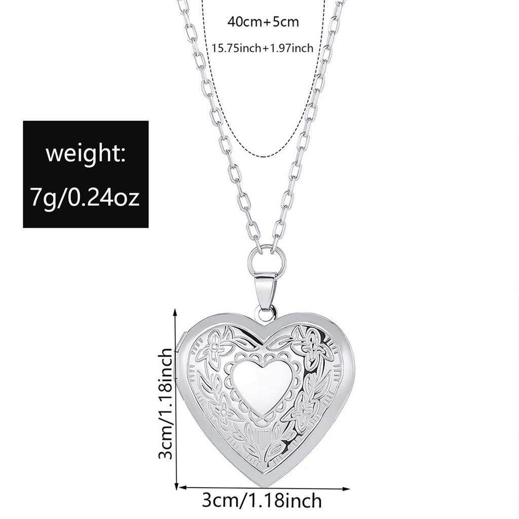 1 PC Heart Locket Necklace For Women, Zinc Alloy Engraved Floral Photo Locket Pendant Necklace, Vintage Keepsake Jewelry Gift For Mom