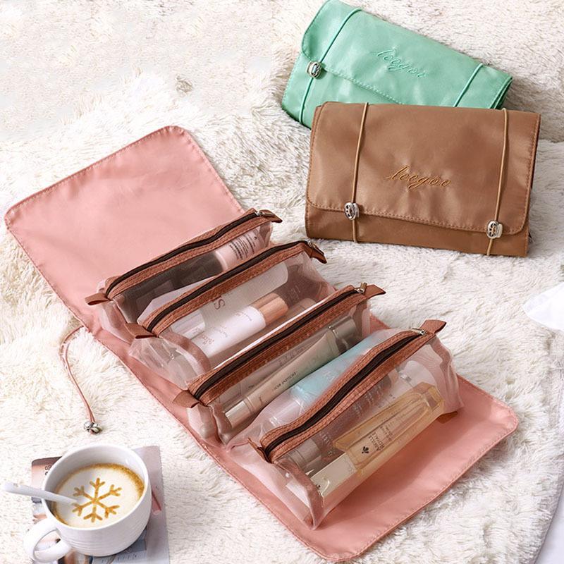 4-In-1 Cosmetic Bag Portable Removable Large Capacity Wash Bag Waterproof Travel Mesh Cosmetic Storage Bag