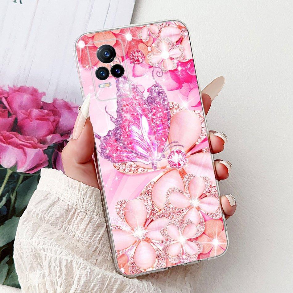 For Vivo V21e V2061 / V21 4G 5G V2050 V2066 Phone Case VivoV21e V 21 4G Elegant Floral Cat Printing Soft Silicone TPU Cases