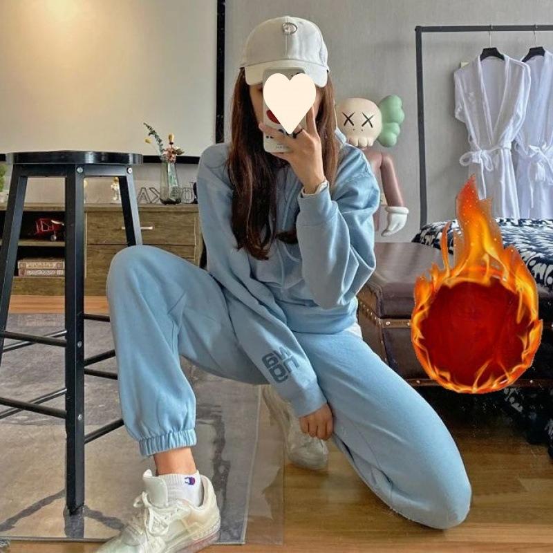Thick Velvet Sports Suit for Women, Autumn and Winter Korean Style Loose Fashion Sweatshirt Casual Two-piece Set