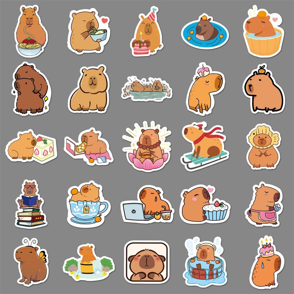 50 Cute Capybara Stickers: Cartoon Animals, Waterproof & Decorative for DIY Laptop & Phone Cases