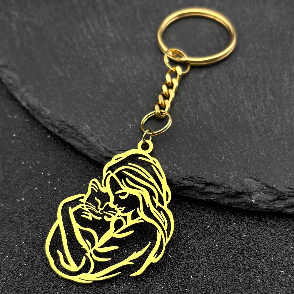 Women Hug Cat Pendant Necklace For Men Stainless Steel Gold Silver Color Hollow Kitty Female Love Pet Peace Chain Jewelry