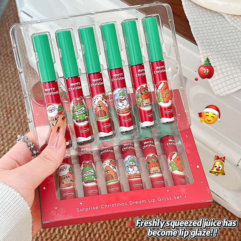Cappuvini Christmas Surprise 6 Piece Liquid Lipstick Gift Set Matte Velvet Long Wearing Festive Colors Holiday Party Present 12g