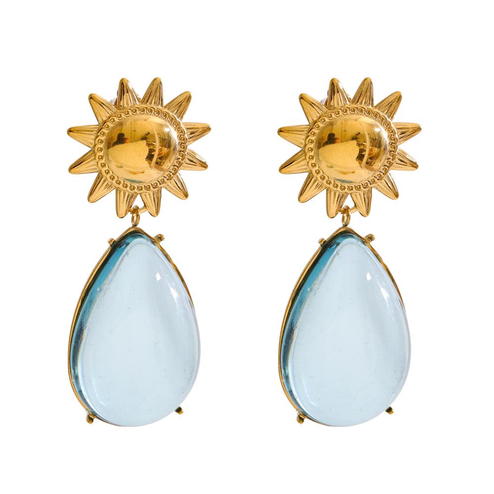 Yhpup 2026 New Arrival Blue White Resin Acrylic Sun Drop Earrings Hypoallergenic Stainless Steel Popular Attractive Jewelry Gift