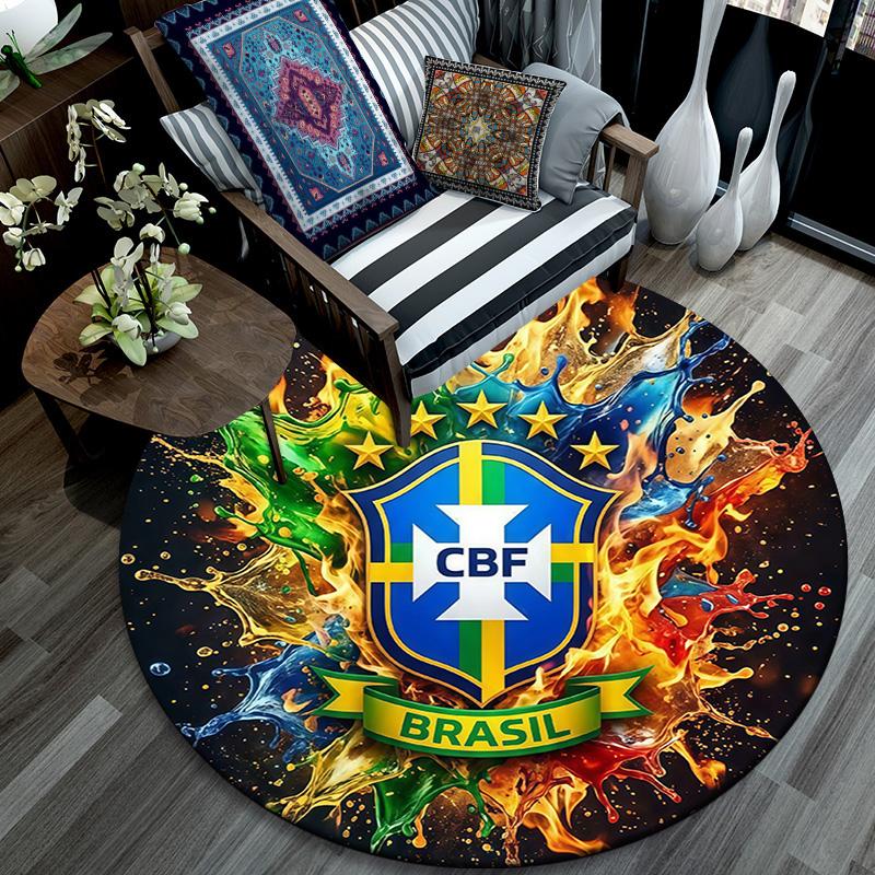 Brazil National Football Team2 Round Area Rug,Carpet Rug for Living Room Bedroom Sofa Playroom Decor,Non-slip Floor Mat