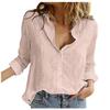 Women Casual Linen Blouse Loose Fit Long Sleeve Solid Color Lapel Button Shirt Tops
