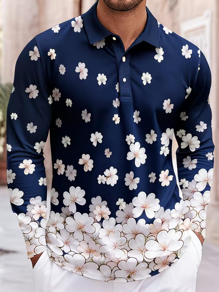 Long Sleeve Polo Shirt with Striking Tiger Print, Stylish Casual Top