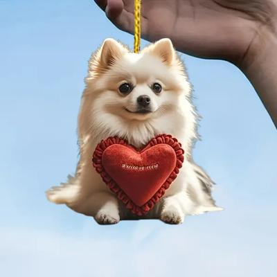 Šuns papuošalas Valentino dienai Akrilinė gyvūno pakabinama dekoracija Animacinis šuniuko pakabukas automobiliui galinio vaizdo veidrodėliui