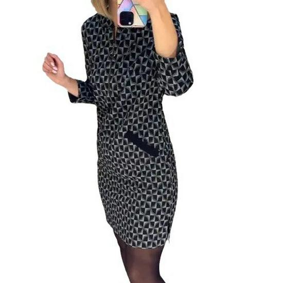 2023 Slimming Printed Round Neck Dress - European & American Style Women's Hip Wrap Skirt