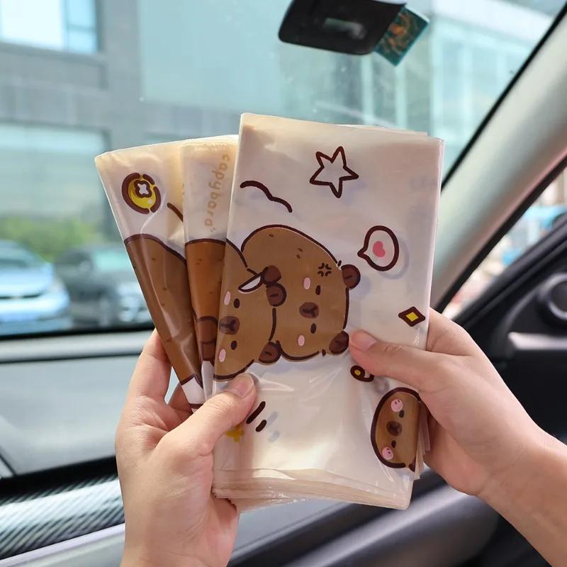 90pcs Cartoon Capybara Car Disposable Garbage Bag Portable Universal Auto Door Seat Household Thickened Desktop Trash Can