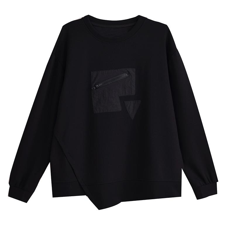 DIMANAF 2025 Plus Size Women Hoodies Shirts Autumn T-shirt Long Sleeve Loose Casual Tops Tees Black
