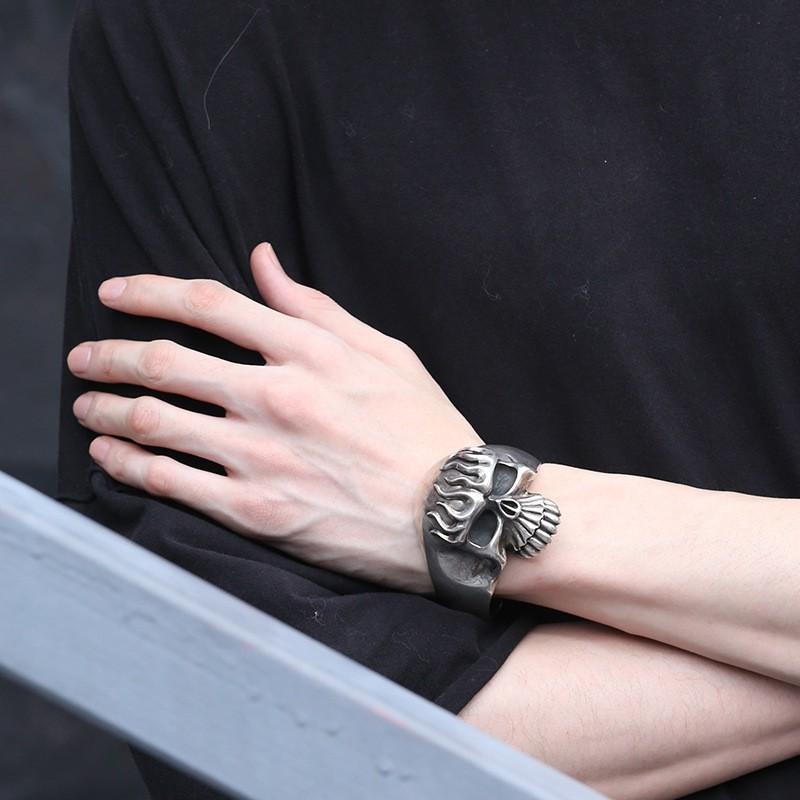 Vintage Punk Skull Cuff Bracelet Men Women Hip Hop Streetwear Accessory Plated Copper Copper-plated Silver
