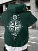 Pullover Hooded Sweatshirt Unisex Men Women Compass Graphic Print Hoodie Streetwear Long Sleeve Tops With Kangaroo Pocket
