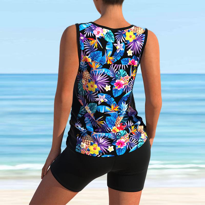 Women's Halter Brilliant Flowers Print Bikini Tankini Swimsuit