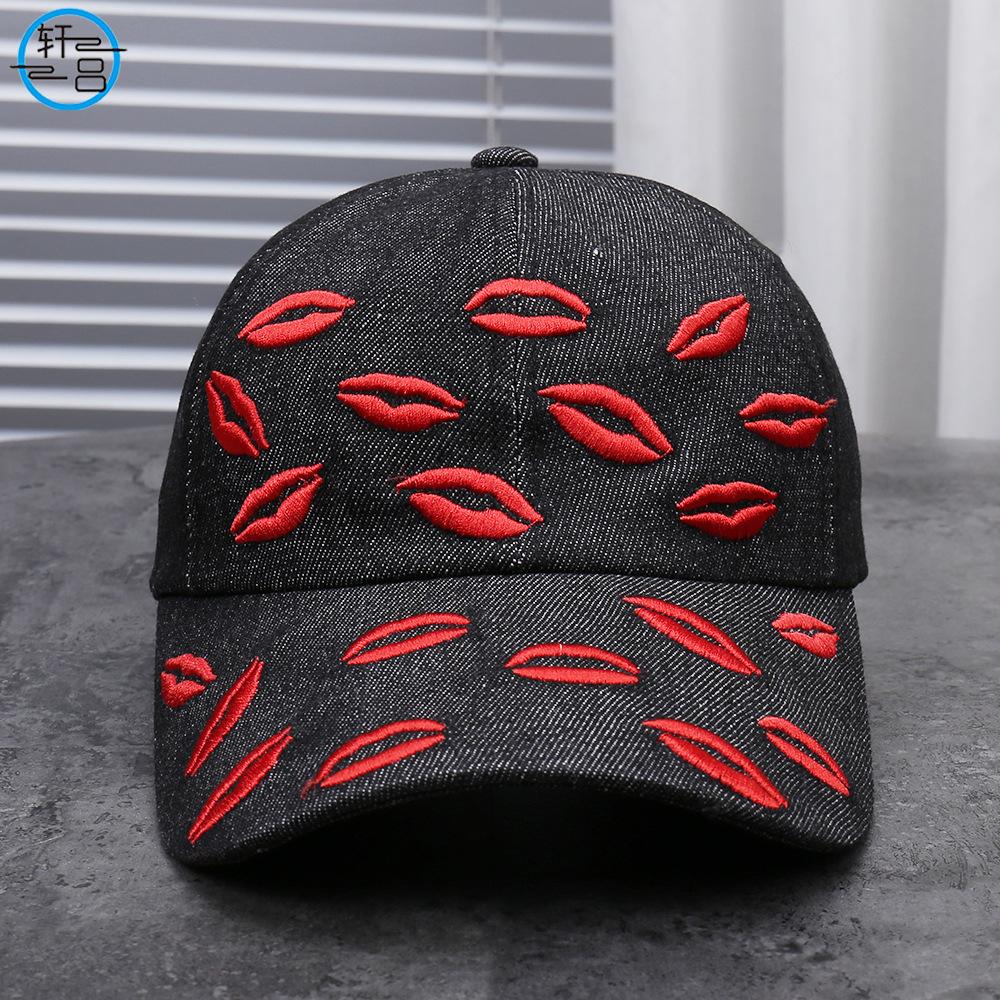 New fashion red lip embroidery decoration niche versatile casual baseball cap breathable comfortable Internet celebrity personality cap